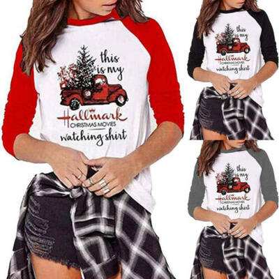 

Womens Christmas Printed Short Sleeve Tops T-shirt Ladies Casual Cotton Blouse