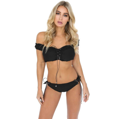 

summer holiday Party wear Sexy cross tie strap two-piece bra set for women push up bra lace up panties underwear set fashion