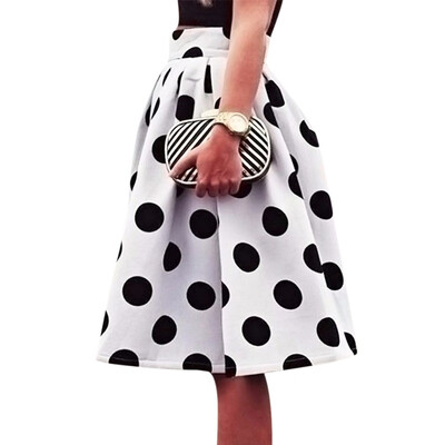 

New Stylish Women Skirts clothes summer Stretch High Waist Plain Polka Dot cotton Flared Pleated Sexy Skirts one pieces