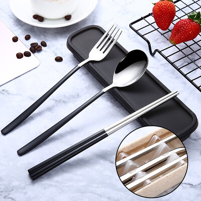 

304 Stainless Steel Tableware Set Portable Simple Cutlery Set For Student Chopsticks Spoon Fork