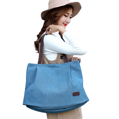 

Women Canvas Handbag Large Capacity Tote Bag Solid Color Messenger Crossbody Shoulder Bag