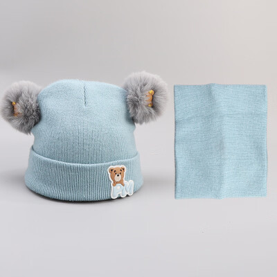 

Dongyun new autumn&winter boys&girls double ball knitted pure cotton neck cap two sets of caps to keep warm