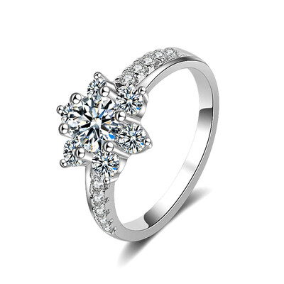 

New Fashion Jewelry Silver Color Crystal Flower Wedding Ring for Women Gift