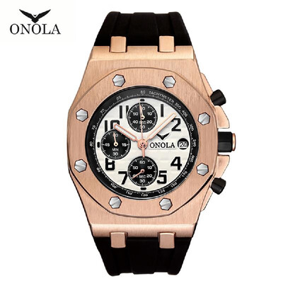 

ONOLA ON6805 Men Quartz Watch Silica Gel Band Fashion Multifunction Wristwatch 3ATM Chronograph Calendar Date Display Watches