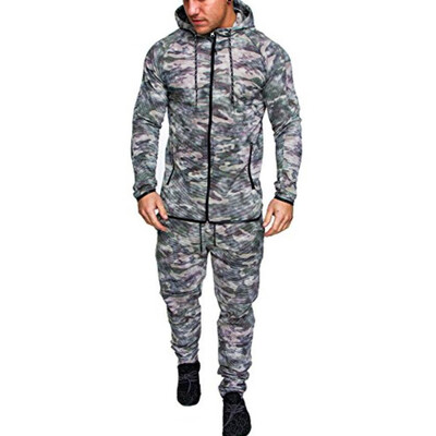 

Toponeto Mens Autumn Camouflage Zipper Sweatshirt Top Pants Sets Sports Suit Tracksuit