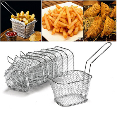 

4Pcslot Chips Mini Frying Basket Strainer Stainless Steel Fryer Basket Sink Strainer Chef Cooking Basket French Fries Colander