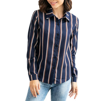 

Europe&the United States Striped Fashion Tops&Blouses Elegant Lapel Long Sleeve Blouse Ladies Casual Tops Feminina