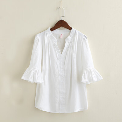 

2019 Women Shirt Cotton Tops Short Sleeve Elegant Ladies Formal Office Shirt Clothing For Ladies