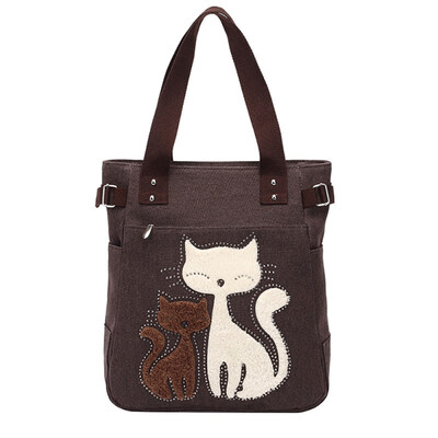 

Canvas Cat Single Shoulder Storage Bag Grocery Pouch Shopping Travel Handbag