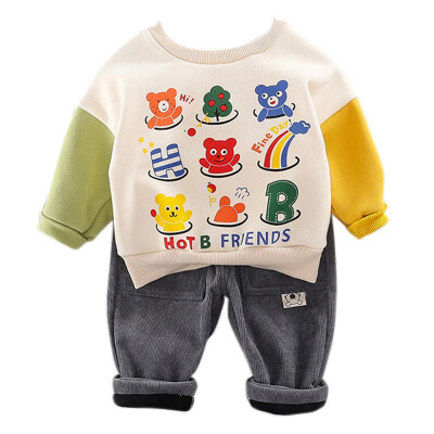 

Baby Set 0-3T New Autumn Baby Girls Boys Long Sleeve Cartoon Print Sweatshirt TopsPants Trouser Casual Costume Set