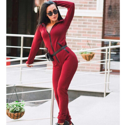 

Women Winter Jumpsuits Long Sleeve Hooded Outfits Zipper Cotton Sexy Club Wear Jogging Bandage Bodycon Fitness Jumpsuit