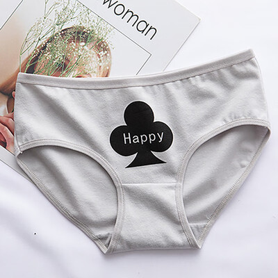 

Fashion Women Briefs Women Cotton Underwear Poker Print Ladies Mid-Rise Panties Breathable Briefs