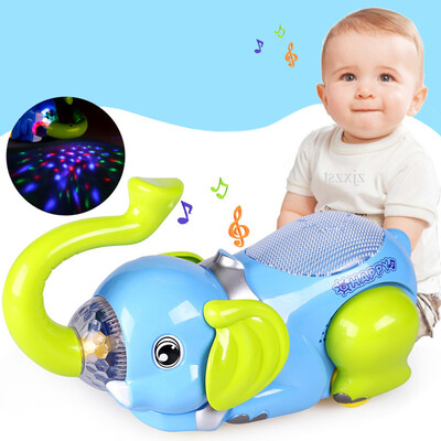 

YIWULA Musical Baby Toy 360°Tipping Bucket Elephant Car Crawl Baby Sensory Toy