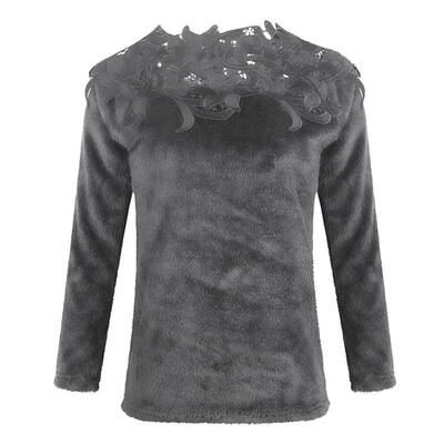 

Sweater Women Autumn Winter Solid Color Lace Sweater Long Sleeve Casual Warm Sweater Pullovers