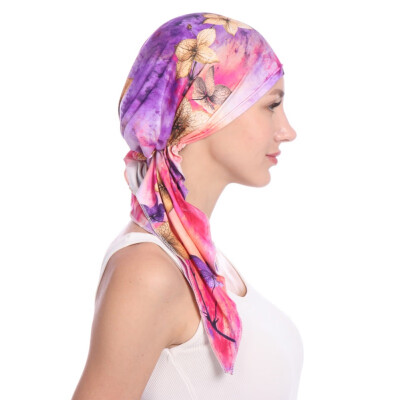 

2019 New Printed Women India Hat Muslim Ruffle Cancer Chemo Beanie Scarf Turban Two Tail Wrap Cap daily wear Freeshipping