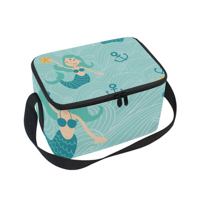 

ALAZA Insulated Lunch Box Pattern With Mermaids Lunch Bag for Men Women Portable Tote Bag Cooler Bag
