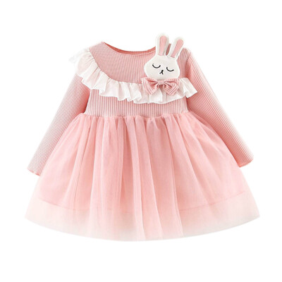 

Autumn Baby Girls Casual Dress Long Sleeve Rabbit Design Mesh Dress Kids Princess Pageant Dresses