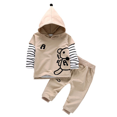 

2019 New Autumn Baby Boy Clothes Set Long Sleeve Striped Tops&Hooded Outerwear with Solid Color Pants Boy Pieces Suit 3PcsS