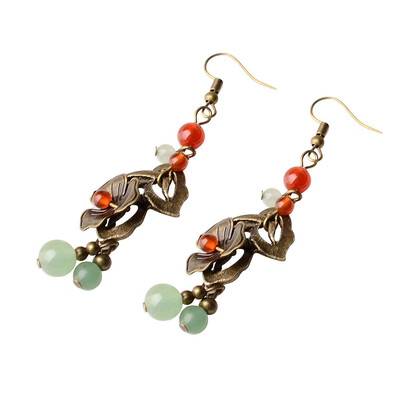 

Retro Hollow Flower Leaf Earrings Hollow Out Flowers Vintage Copper Earrings Handmade Dangle Earrings Stones Ethnic Earrings