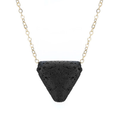 

New Fashion Natural Women Lava Stone Triangle Geometry Simple Black Pendant Gemstone Necklace Jewelry Gifts