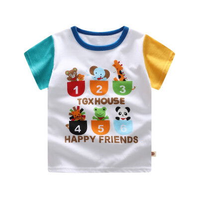 

2018 Summer Toddler Kids Candy Color Tees Cartoon Cotton Baby Boys Girls T-shirts Short Sleeve Casual Clothing 0-5T