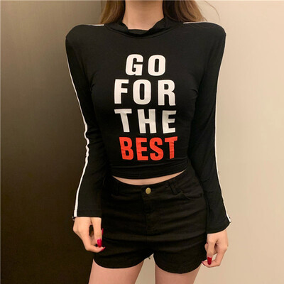 

Fashion Korean Style Slim Letter Print Cropped Knit Pullover Turtleneck Long Sleeve Womens Autumn Sweater