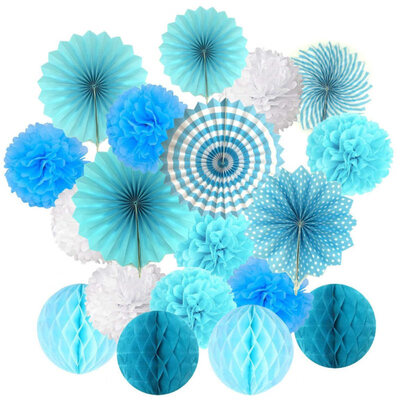 

19Pcs Hanging Paper Fan Flower Pom Honeycomb Ball Wedding Party Festival Decor