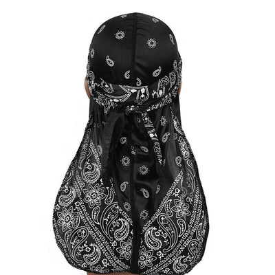 

7 Colors Unisex Women Men Silky Durags Long Tail Satin Pirate Hat Summer Breathable Head Scarf