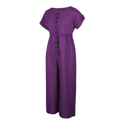 

2019 Summer Casual Jumpsuits Womens Short Sleeve Loose Jumpsuit Solid Color Buttons Linen Cotton Playsuit Trousers Overalls