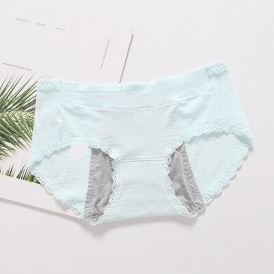 

New Elastic Color Cotton Breathable Mid-waist Physiological Period Double Anti-side Leakage Briefs Lace Stitching Panties