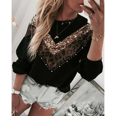 

Women Leopard Long Sleeve T Shirt Casual Pullover Long Tops Sweatshirt Blouse
