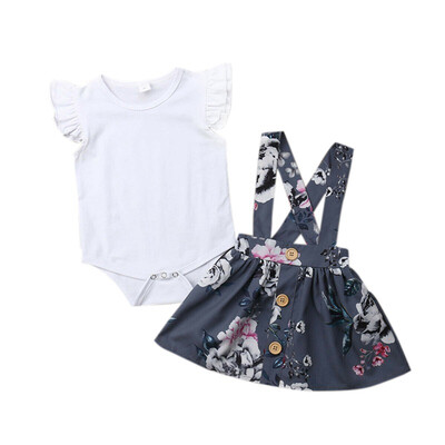 

Newborn Infant Baby Girls Clothing Sets Cotton Flower Print Summer White Romper Tops Suspender Skirts Baby Girls Clothes 2019