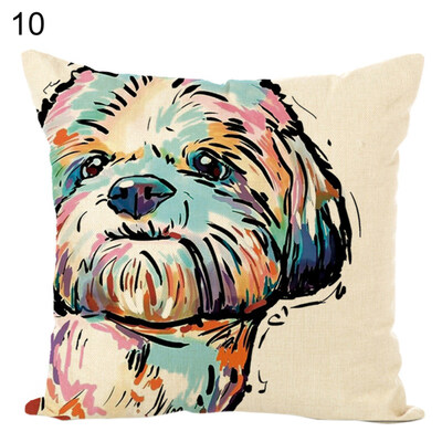 

45x45cm Colored Painting Dog Throw Pillow Case Cushion Cover Sofa Bed Decor