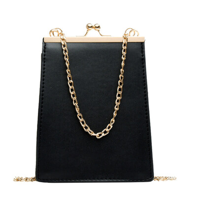 

Women Mini Solid Color Top Kiss Lock Closure Chain Shoulder Bag Crossbody Pouch