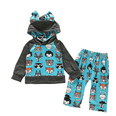 

2019 Spring Autumn Baby Clothes Set Newborn Girls Boys Cartoon Printing Long Sleeve Hoodie Trousers Kids Outfit Set 0-18M