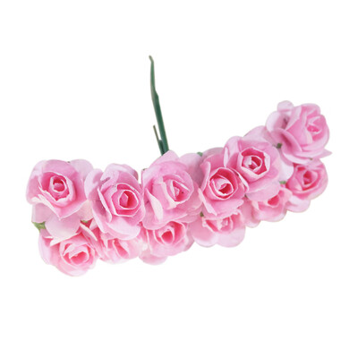 

12PcsBunch 25mm Artificial Paper Flowers for Wedding Car Fake Roses Used For Candy Box DIY Wreath Handmade Decoration