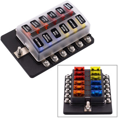 

12 Way Blade Fuse Box Holder 12V 24V for Car Boat Marine Caravan Trike Car Fuse Blocks with LED Indicator Warning Light