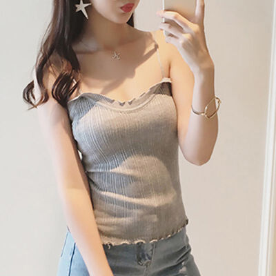 

Women V-Collar Wooden Ear Tops Wrapped Chest Slim Knitting Female Vest Bottoming Stretch Sling Bottoming Ladies Camisole Fashion