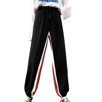 

Women Casual Loose High-Elastic Sports Side Print Leggings Harajuku Feet Nine Points Pants