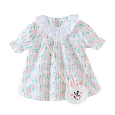 

Summer Baby Girl Cute Rabbit Print Dress Toddler Infant Short Sleeve Petal Collar Mini Sundress Casual Outfits