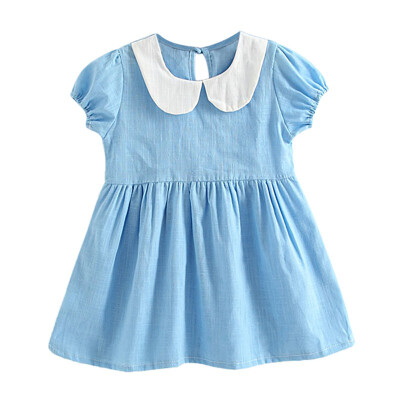 

Girls Dress Kids Baby Girl Summer Solid Puff Sleeve Dress Children Peter pan Collar Dresses Childrens Clothing For Girls