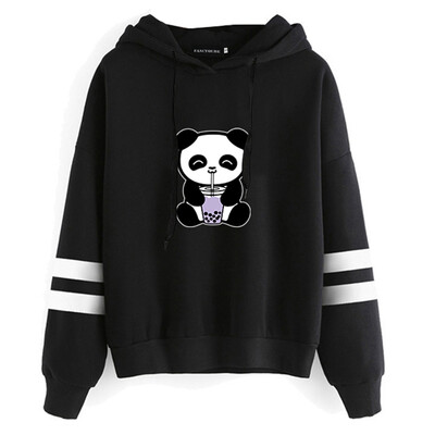 

Women Fashion Cute Bubble Tea Boba Panda Hoodie Long Sleeve Printed Hooded Sweatshirt Panda Pullover Tops