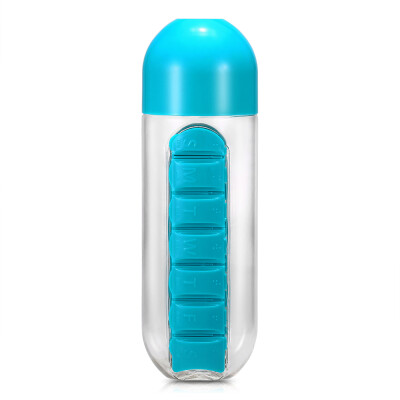 

600ml Water Bottle with Pill Grids Portable Sport Waterbottle with Detachable Daily Pill Holder Traveling Outing Medicine Organize