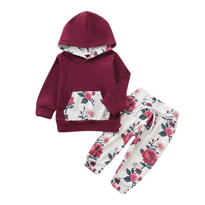 

Autumn Baby Girls Clothes Set Long Sleeve Flower Print Hoodie Sweatshirt TopsPants Trouser Costume Set