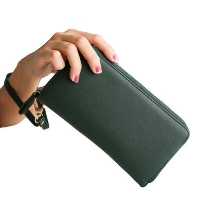 

Lady Multilayer Zipper Faux Leather Cash Card Holder Long Wristband Wallet Purse