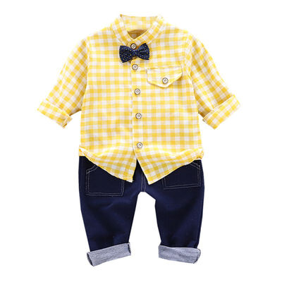 

Autumn Baby Boys clothes Casual 2pcs outfits Long Sleeve Plaid Print Shirt Blouse TopsDenim Pants Trouser Set