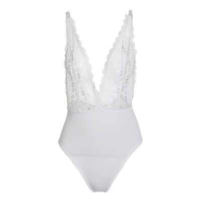 

New floral lace sexy bodysuit Plus size black white deep-V rompers womens jmpsuits hollow out backless playsuit overalls