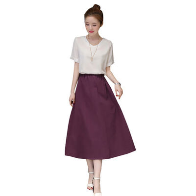

Summer Women Cotton Linen Sets Solid Color Wild Short-sleeved White TeeLong Skirt Sets Casual Two-piece Female -2XL