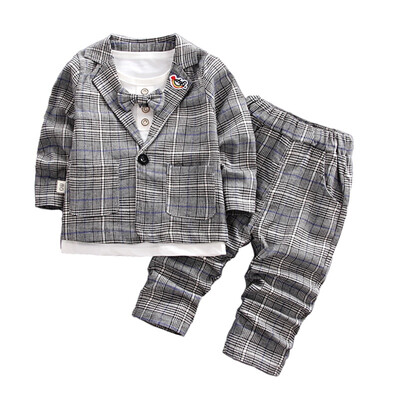 

0-4T Autumn Baby Boy Long Sleeve Gentleman Soft Cotton Shirt TopsPlaid CoatsLong Pants Trousers Toddler Outfits
