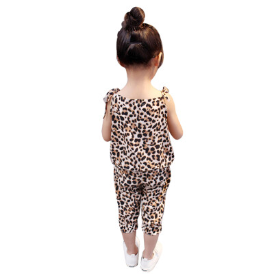 

Summer Baby Girl Short Sleeve Cartoon Leopard Print Shirt T-shirt Shorts Casual Wear Suit Childrens Clothing